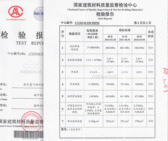 曼卡特碳纖維布檢測報告